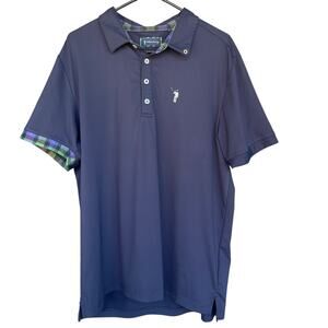 William Murray Polo Shirt Mens Large Blue Plaid Trim Golf Performance Moisture
